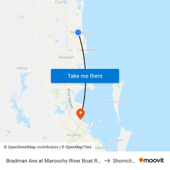 Bradman Ave at Maroochy River Boat Ramp to Shorncliffe map