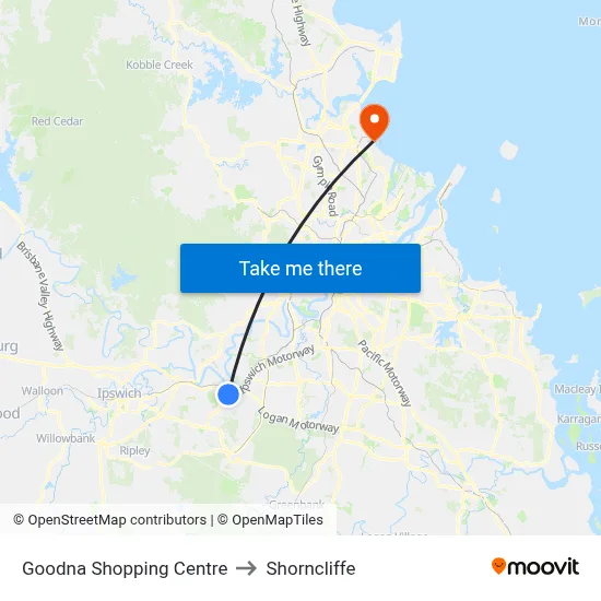 Goodna Shopping Centre to Shorncliffe map