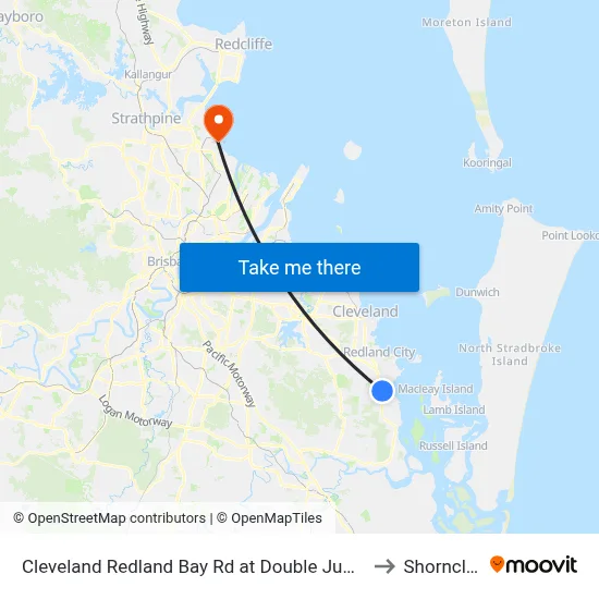 Cleveland Redland Bay Rd at Double Jump Road to Shorncliffe map