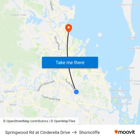 Springwood Rd at Cinderella Drive to Shorncliffe map