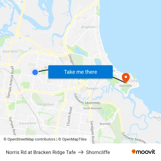 Norris Rd at Bracken Ridge Tafe to Shorncliffe map