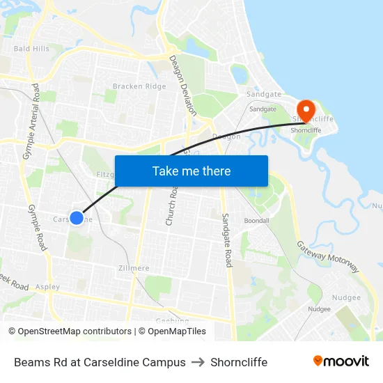 Beams Rd at Carseldine Campus to Shorncliffe map