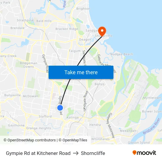 Gympie Rd at Kitchener Road to Shorncliffe map