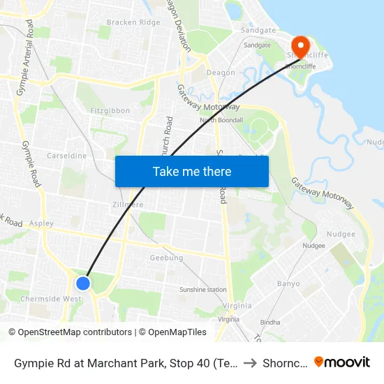 Gympie Rd at Marchant Park, Stop 40 (Temp Closure) to Shorncliffe map