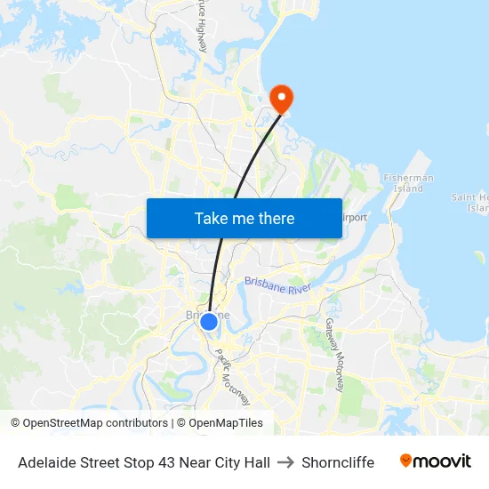 Adelaide Street Stop 43 Near City Hall to Shorncliffe map