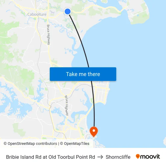 Bribie Island Rd at Old Toorbul Point Rd to Shorncliffe map