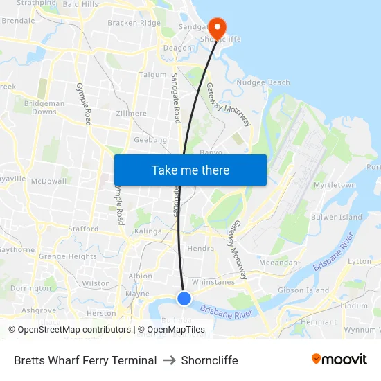Bretts Wharf Ferry Terminal to Shorncliffe map