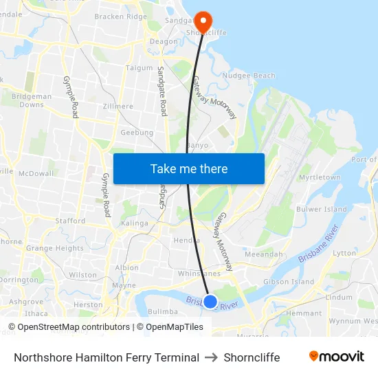 Northshore Hamilton Ferry Terminal to Shorncliffe map