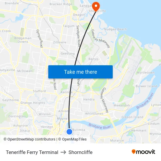 Teneriffe Ferry Terminal to Shorncliffe map