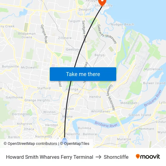 Howard Smith Wharves Ferry Terminal to Shorncliffe map