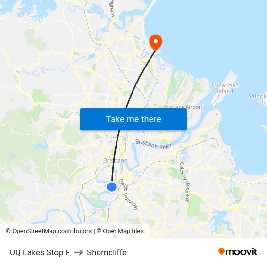 UQ Lakes Stop F to Shorncliffe map