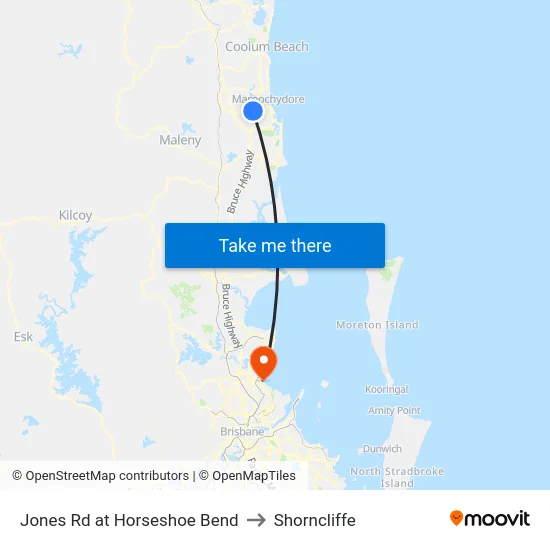 Jones Rd at Horseshoe Bend to Shorncliffe map