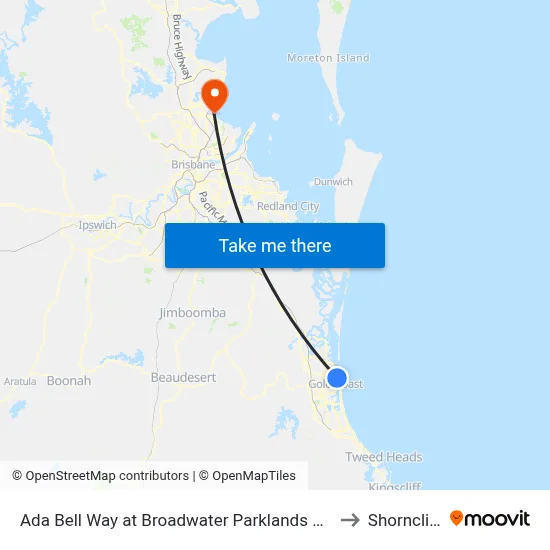 Ada Bell Way at Broadwater Parklands Station to Shorncliffe map