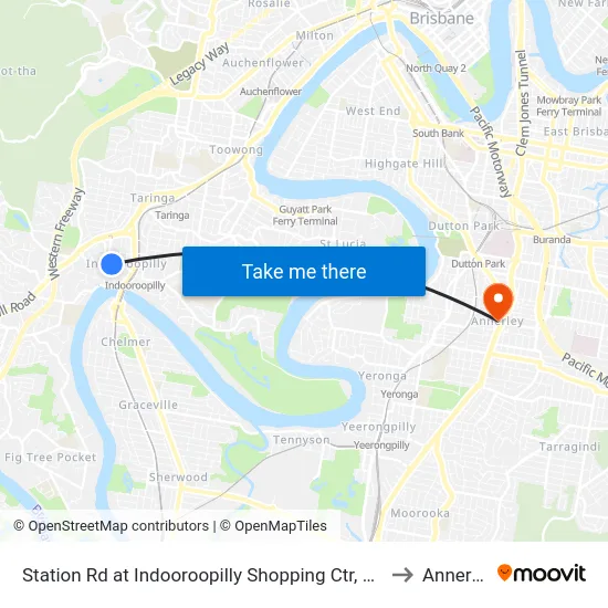 Station Rd at Indooroopilly Shopping Ctr, Stop D to Annerley map