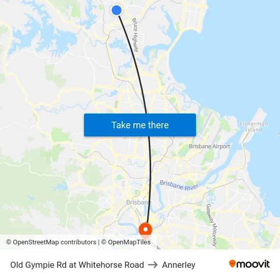 Old Gympie Rd at Whitehorse Road to Annerley map