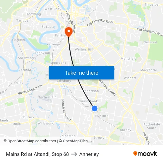 Mains Rd at Altandi, Stop 68 to Annerley map