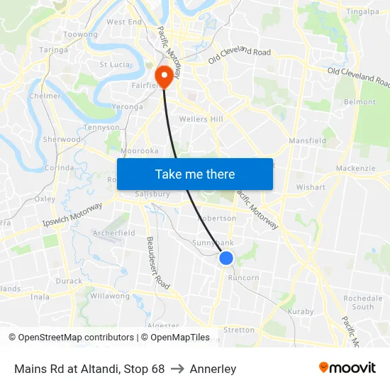 Mains Rd at Altandi, Stop 68 to Annerley map