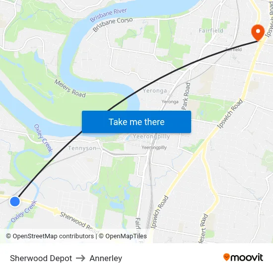 Sherwood Depot to Annerley map
