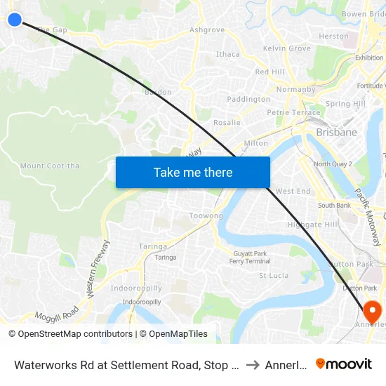 Waterworks Rd at Settlement Road, Stop 36 to Annerley map