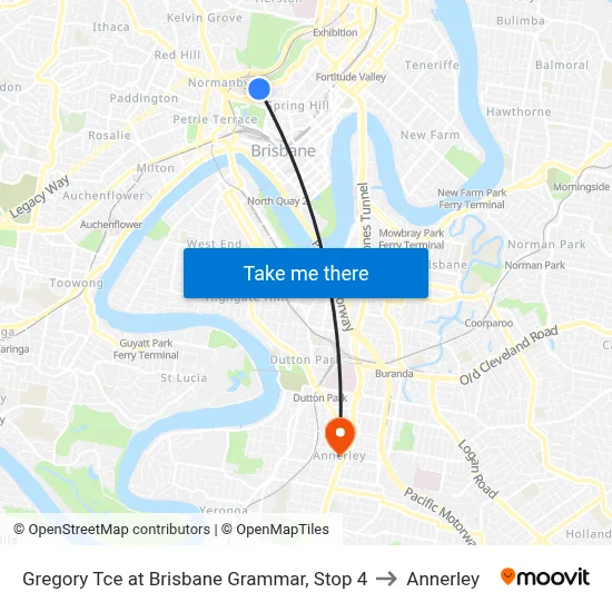 Gregory Tce at Brisbane Grammar, Stop 4 to Annerley map