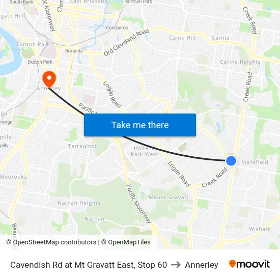 Cavendish Rd at Mt Gravatt East, Stop 60 to Annerley map
