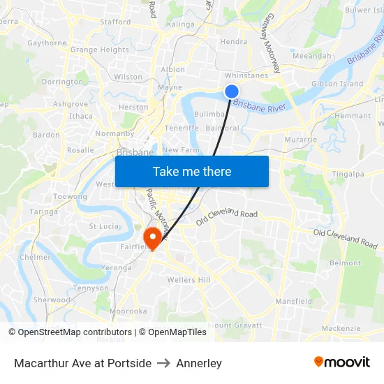 Macarthur Ave at Portside to Annerley map