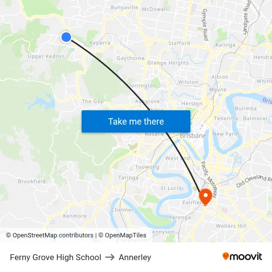 Ferny Grove High School to Annerley map