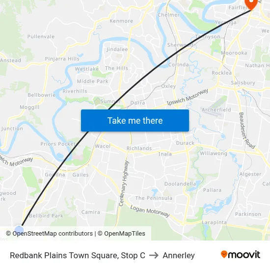 Redbank Plains Town Square, Stop C to Annerley map