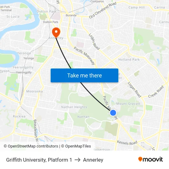 Griffith University, Platform 1 to Annerley map