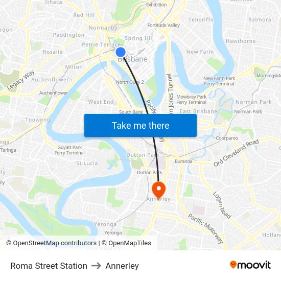 Roma Street Station to Annerley map