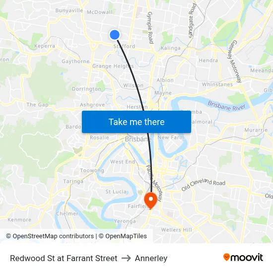 Redwood St at Farrant Street to Annerley map