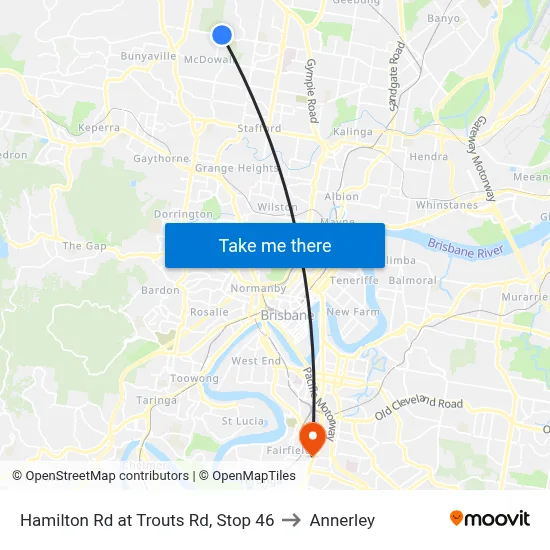 Hamilton Rd at Trouts Rd, Stop 46 to Annerley map