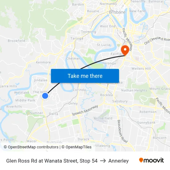 Glen Ross Rd at Wanata Street, Stop 54 to Annerley map