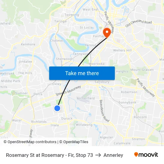 Rosemary St at Rosemary - Fir, Stop 73 to Annerley map