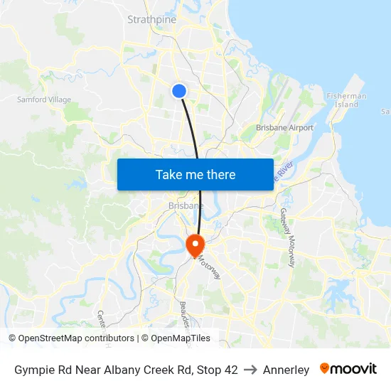 Gympie Rd Near Albany Creek Rd, Stop 42 to Annerley map