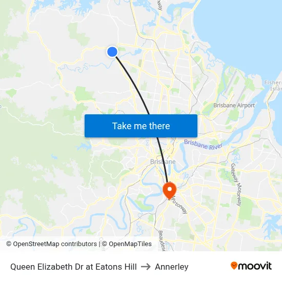 Queen Elizabeth Dr at Eatons Hill to Annerley map