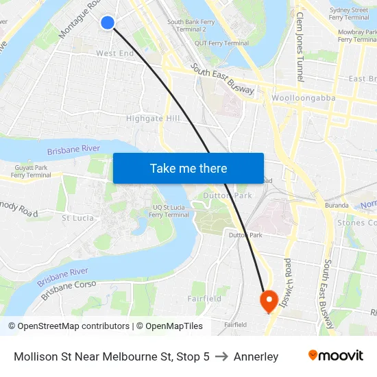 Mollison St Near Melbourne St, Stop 5 to Annerley map