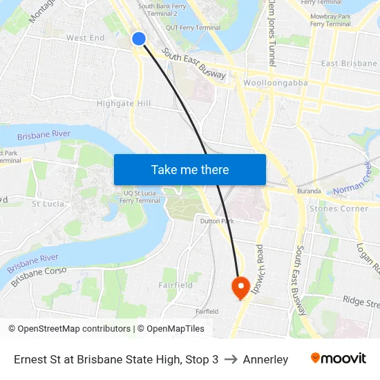 Ernest St at Brisbane State High, Stop 3 to Annerley map