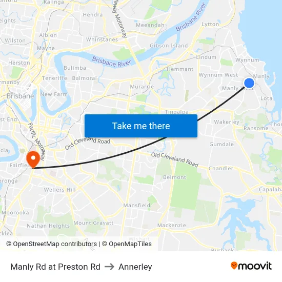 Manly Rd at Preston Rd to Annerley map