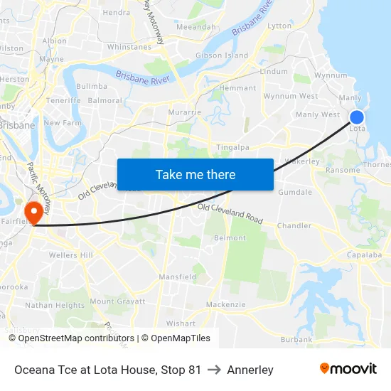 Oceana Tce at Lota House, Stop 81 to Annerley map
