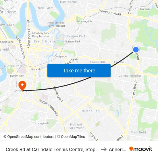 Creek Rd at Carindale Tennis Centre, Stop 46 to Annerley map