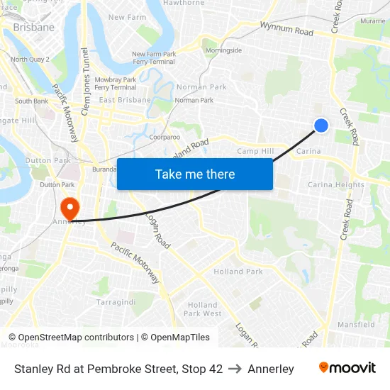 Stanley Rd at Pembroke Street, Stop 42 to Annerley map