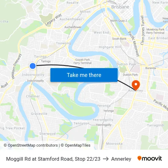 Moggill Rd at Stamford Road, Stop 22/23 to Annerley map