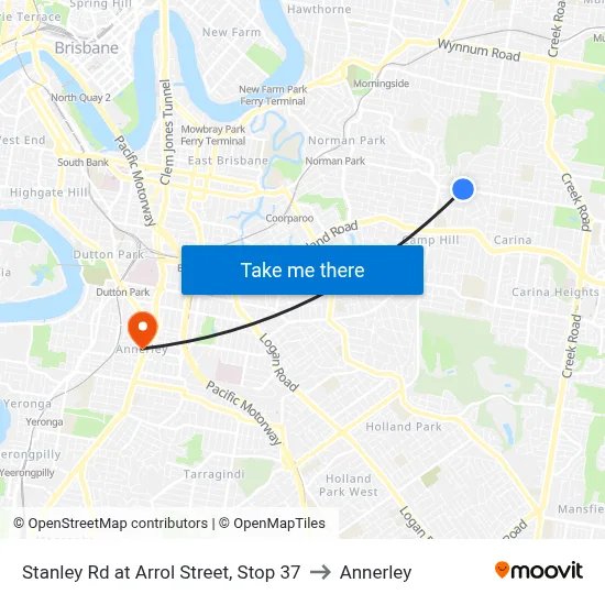 Stanley Rd at Arrol Street, Stop 37 to Annerley map