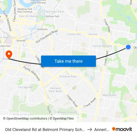 Old Cleveland Rd at Belmont Primary School to Annerley map
