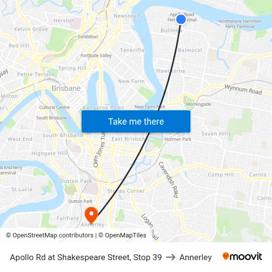 Apollo Rd at Shakespeare Street, Stop 39 to Annerley map