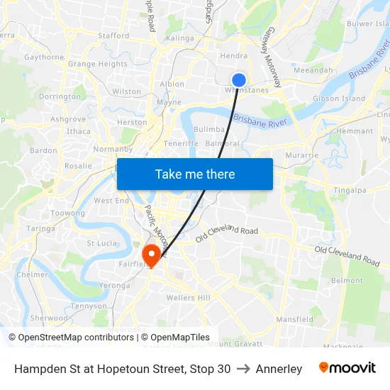 Hampden St at Hopetoun Street, Stop 30 to Annerley map