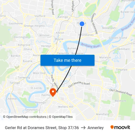 Gerler Rd at Dorames Street, Stop 37/36 to Annerley map