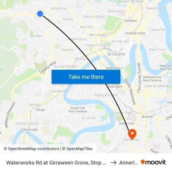 Waterworks Rd at Girraween Grove, Stop 21/22 to Annerley map