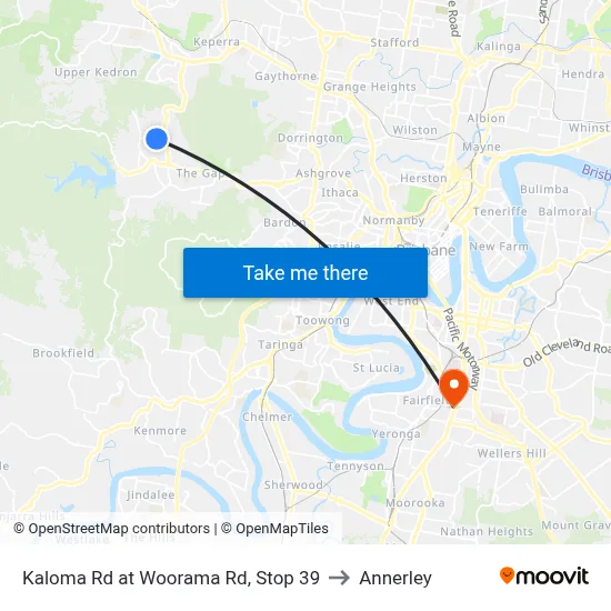 Kaloma Rd at Woorama Rd, Stop 39 to Annerley map